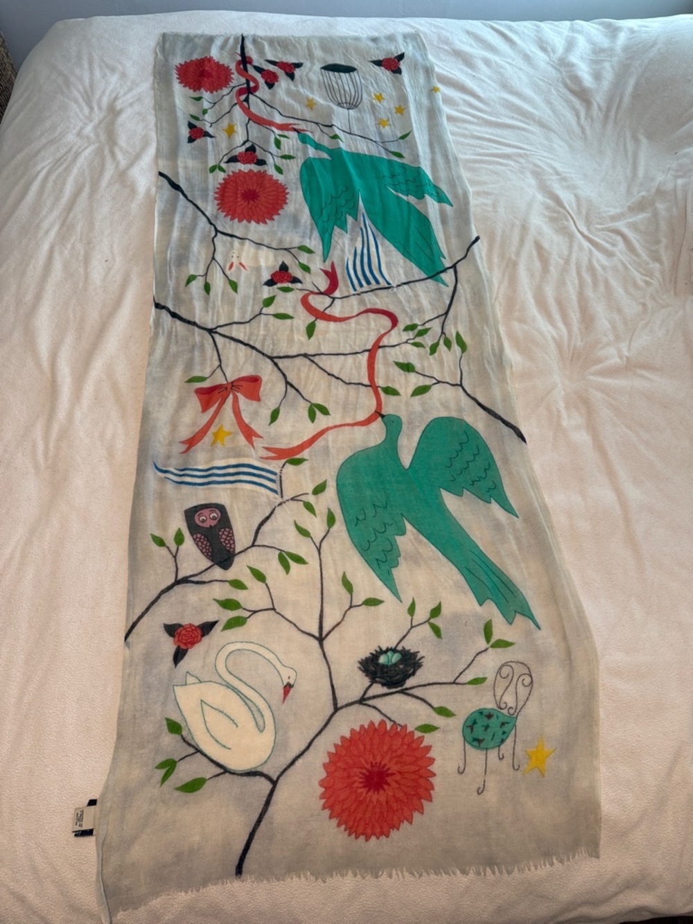 Handpainted Rebecca Rebouche Lightweight Wool Scarf - Picture 4 of 9